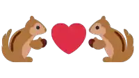 two squirrels holding nuts and a heart in their hands