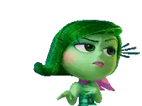 a cartoon character with green hair is surrounded by hearts