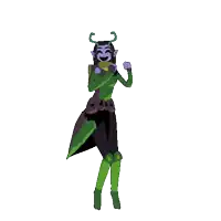 a cartoon character in a green and black outfit is dancing .