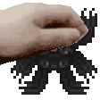 a pixelated image of a hand holding something