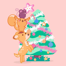 Animals Decorating Molang GIF - Animals Decorating Molang Decorating Christmas Tree GIFs