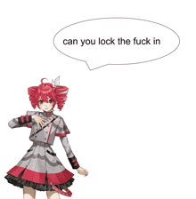 a girl with red hair stands in front of a speech bubble that says can you lock the fuck in