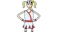 a cartoon drawing of a girl wearing a helmet