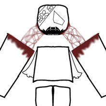 a black and white drawing of a person with a bandage on their head and arms .