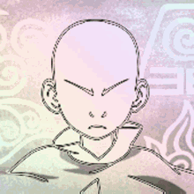 a black and white drawing of a bald man with a serious look on his face