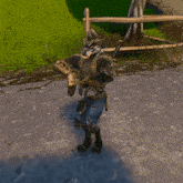 a werewolf in a video game is standing in the mud