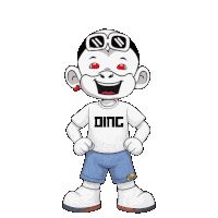 a cartoon character wearing a white shirt that says ding