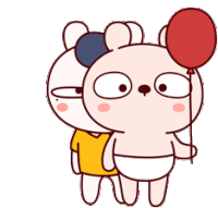 a couple of cartoon rabbits standing next to each other one holding a red balloon