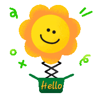 an illustration of a flower with a smiley face and the word hello