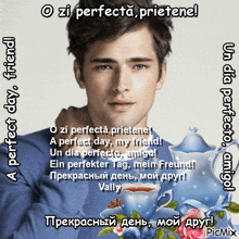 a picture of a man with the words a perfect day friend on it