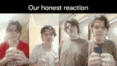 a collage of four pictures of a man with the words our honest reaction