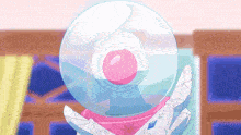 a cartoon illustration of a snow globe with a pink ball inside