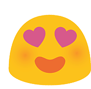 a yellow smiley face with three pink and purple hearts in its eyes