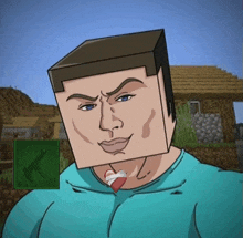 a cartoon drawing of a man with a block head
