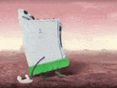 a cartoon drawing of a broken refrigerator with a green stripe on the side .