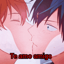 a picture of two anime characters kissing with the words te amo amigo above them
