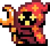 a pixel art drawing of a red and orange item