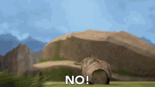 a blurred image of a landscape with the words no written in white