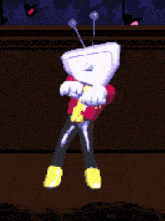 a pixel art drawing of a person with a head that looks like a toilet
