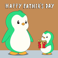 a father 's day card with two penguins and the words happy father 's day on the bottom
