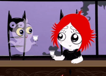 a cartoon drawing of a girl with red hair