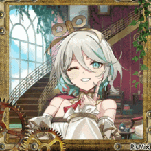 a picture of a girl in a frame with picmix written on it