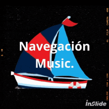 a boat with the words navegacion music written on it