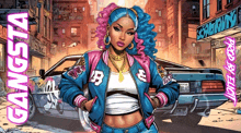 a cartoon drawing of a woman with the name gangsta on the bottom