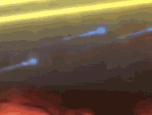 a painting of a landscape with clouds and a yellow line