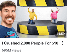 a screenshot of a video that says i crushed 2,000 people for $ 10