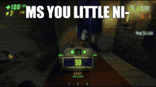 a screenshot of a video game with the words ms you little ni