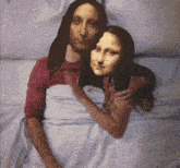 a painting of a man and a woman laying in bed