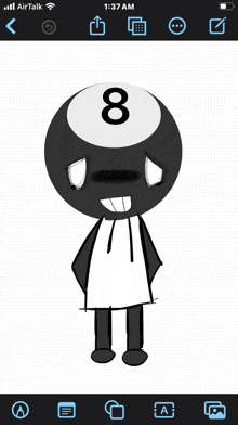 a black and white drawing of a ball with the number eight on it