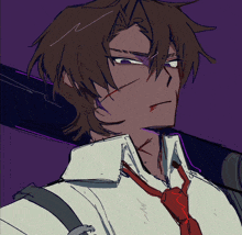 a drawing of a man with blood on his face and a red tie