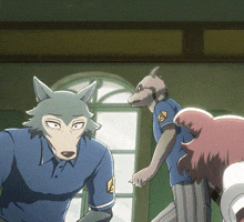 a wolf and a dog are standing next to each other