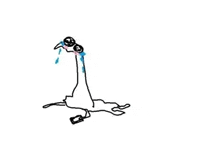 a drawing of a duck crying with tears running down its face .