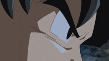 a close up of a cartoon character 's face with a white eye
