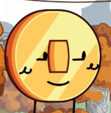 a cartoon drawing of a coin with a square in the middle of its face
