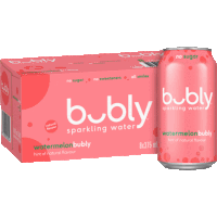 a can of watermelon bubly sparkling water next to its box