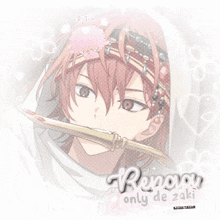 a drawing of a boy with red hair and the words " renoa only de zaki " on the bottom