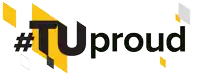 a black and yellow logo that says #tuproud on it