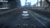 a police car is driving down a highway with a damage percentage of 0 %