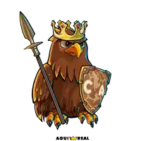 a cartoon of an eagle wearing a crown holding a spear and a shield with the letter ca on it