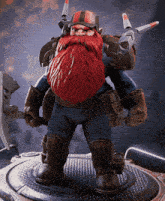 a cartoon character with a red beard and a helmet on his head