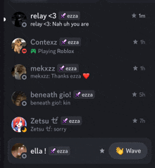a screenshot of a chat with relay < 3 azza