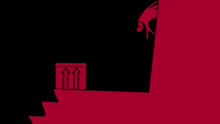 a cartoon character is peeking out from behind a red wall ..