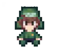 a pixel art drawing of a person wearing a hat