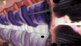 a drawing of a purple and white object with a black circle in the middle