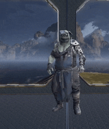 a video game character with a chainsaw on their head