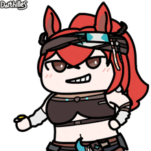 a cartoon drawing of a woman with red hair and the name darthilles on the bottom